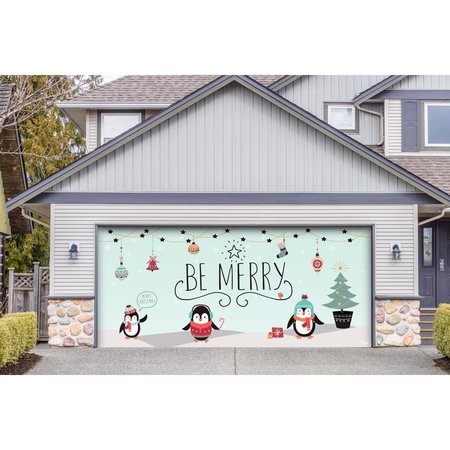 MY DOOR DECOR My Door Decor 285905XMAS-024 7 x 16 ft. Merry Penguins Christmas Door Mural Sign Car Garage Banner Decor; Multi Color 285905XMAS-024